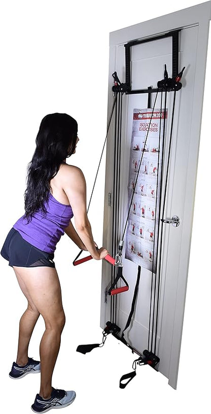 Complete Door Gym Full Body Workout | Home Gym Fitness Exercise System Total Body Strength Training | Includes Heavy Duty Resistance Bands, Straight Bar, 2x Hand Grips, 2x Ankles Straps, DVD