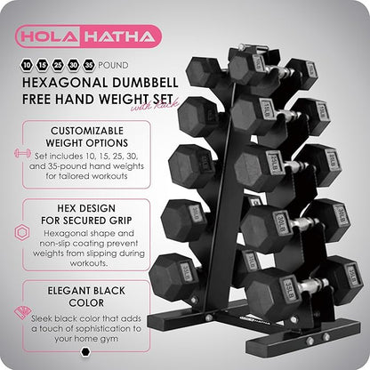 HolaHatha Hexagonal Dumbbell Weights Set, Home Gym Equipment Set, Portable Weighted Exercise Dumbbells for Fitness, Training, and Lifting Workouts