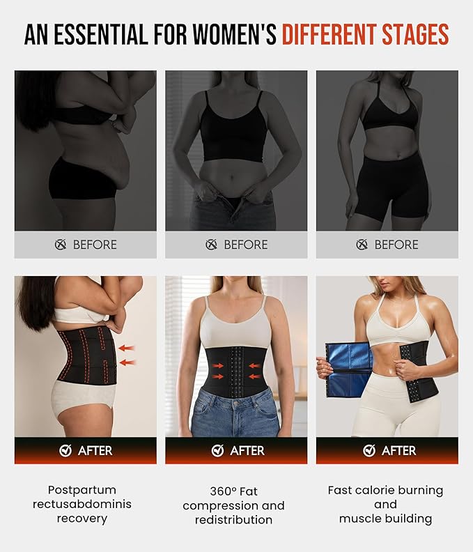 Junlan Waist Trainer for Women Belly Fat Sweat Band Cincher Waist Trimmer Tummy Sweat Belt Stomach Wrap Sauna Suit Binder