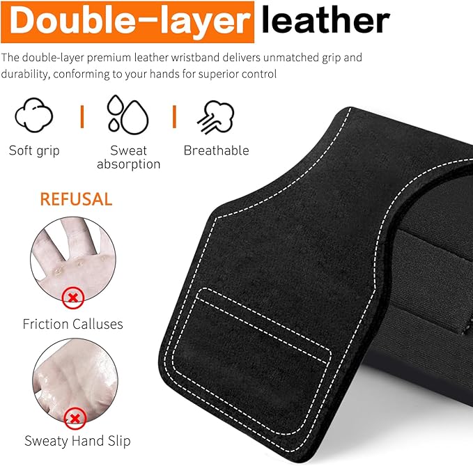 Weight Lifting Wrist Strap, Double-Layer Leather Wrist Straps for Gym Strength Training Weightlifting,Deadlift and Powerlifting, Enhance Grip Strength Neoprene Padding Gym Workout Lifting Straps Men/Women Pair