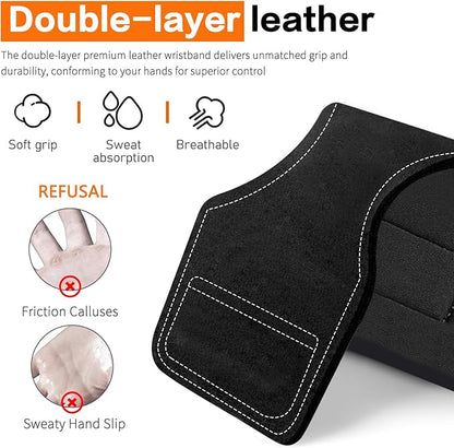 Weight Lifting Wrist Strap, Double-Layer Leather Wrist Straps for Gym Strength Training Weightlifting,Deadlift and Powerlifting, Enhance Grip Strength Neoprene Padding Gym Workout Lifting Straps Men/Women Pair