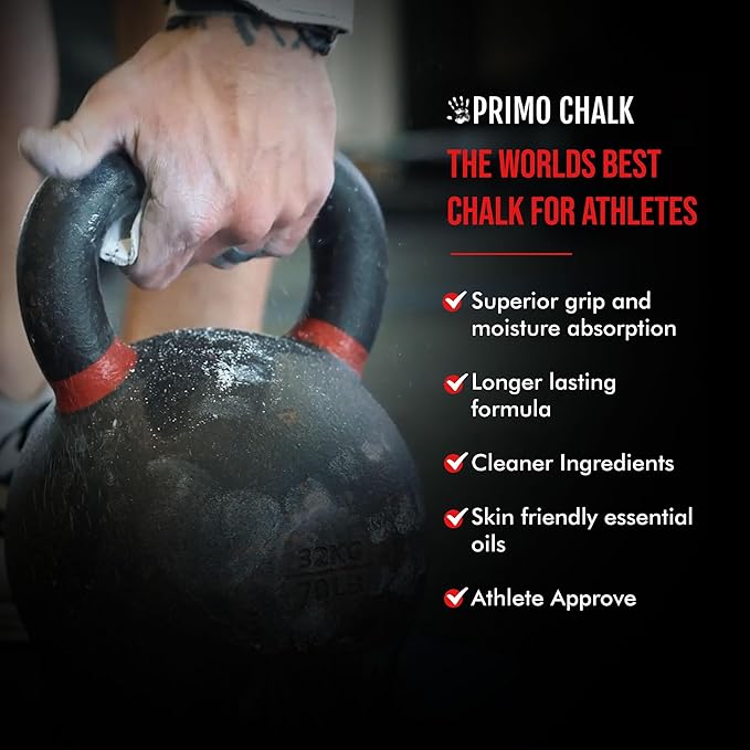 Primo Chalk 3oz. Cotton Pouch Chalk Ball: Loose Chalk for Weightlifting, Rock Climbing, & Gymnastics, Non-Toxic, Made in The USA, Superior Grip