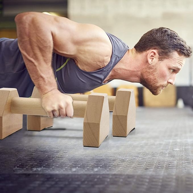 Pushup Stands - Wooden Push Up Bars Gym Gear Equipment with Anti-Slid Mat Workout Solid Exercise Women Men Portable Fitness