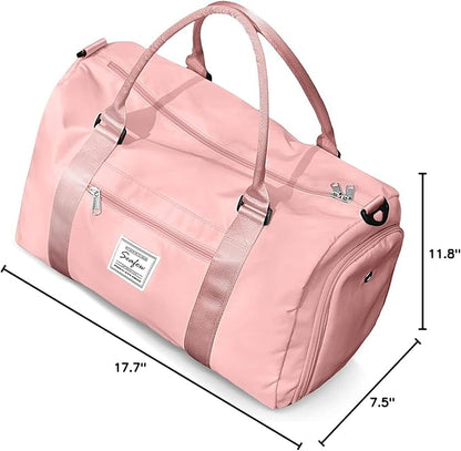 Gym Bag for Women Men with Shoes Compartment,Sports Duffle Bag Personal item travel Duffel Bags Tote Bag Small Carry on Weekender Overnight Bags Workout Dance Bag Hospital Holdalls Pink