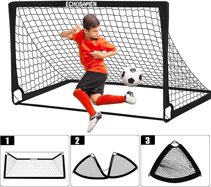 Kids Soccer Goals for Backyard, 2 of 6 x 4 ft Kids Soccer Goal Set Soccer Net with 10 Soccer Cones, Agility Ladder & Carry Bag, Portable Soccer Training Equipment.