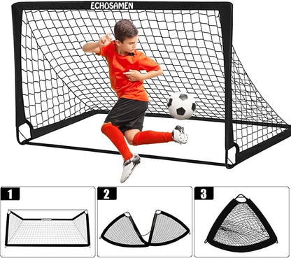 Kids Soccer Goals for Backyard, 2 of 6 x 4 ft Kids Soccer Goal Set Soccer Net with 10 Soccer Cones, Agility Ladder & Carry Bag, Portable Soccer Training Equipment.