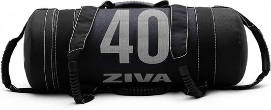 ZIVA Premium Power Core Sandbag - Elite Level Pre-Weighted Workout Bag, Commercial Grade Textured DuraLeather Shell, Reinforced Stitching Webbing, Ergonomic Handles | Home Gym Exercise - (10-50 lbs.)