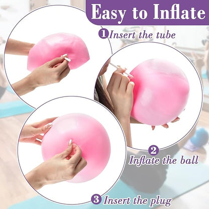 3 PCS Small Exercise Ball - 9 Inch Pilates Ball Small Yoga Ball for Stability, Physical Therapy, Fitness, Core Strength and Stretching at Home Gym Office with Inflation Straw