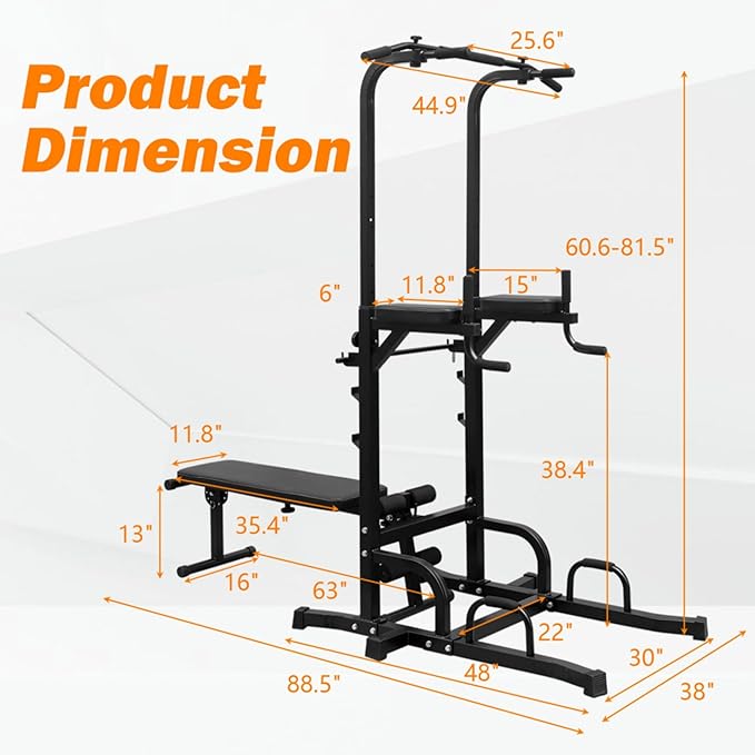 Power Tower with Adjustable Bench - Multi-Function Home Gym Equipment for Pull Ups, Dips, Push Ups - Strength Training Workout Station with Weight Bench for Full Body Exercise