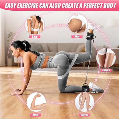 Ankle Resistance Bands with Cuffs, Resistance Bands Set for Working Out, Leg and Glute Exercise Bands – Home Gym Workout Equipment for Women, Booty Building, Pilates, Rehab, Physical Therapy