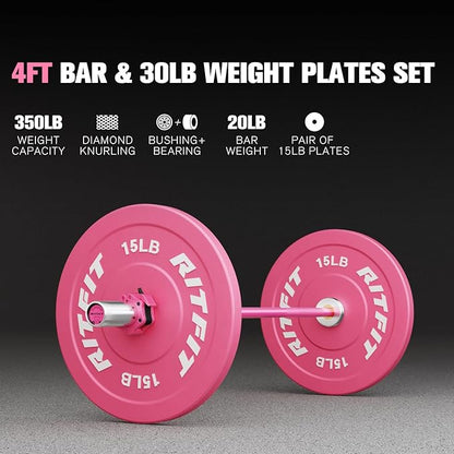 RitFit Barbell Weight Set - 4/6FT Olympic Barbell with Weight Plates (55-115LB Total) - Weightlifting Equipment for Squats, Curls, Deadlifts, Presses, Hip Thrusts