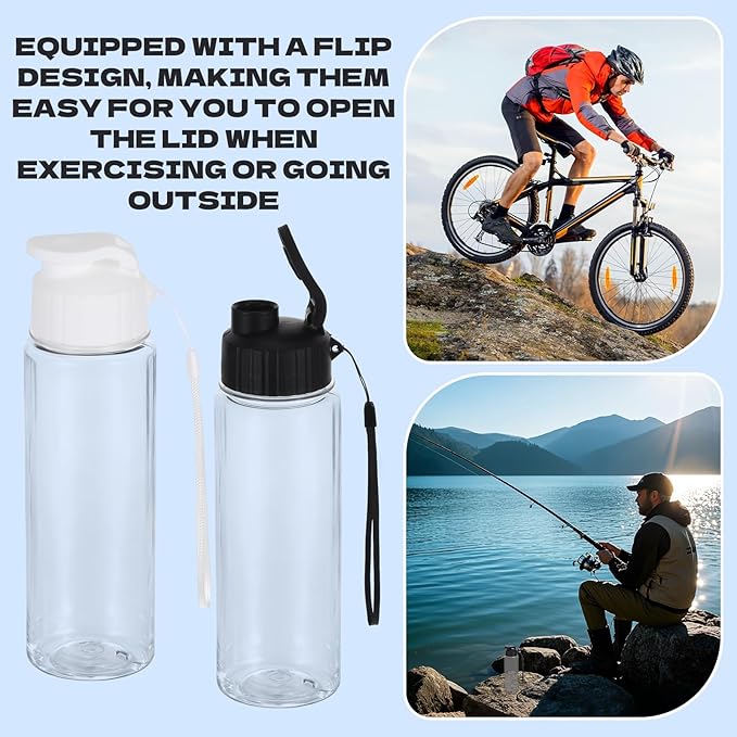 16 Pack Plastic Water Bottles Bulk with Handle Strap, 17oz Sports Water Bottles Reusable Drinking Cups Lightweight Leakproof Flip Top Bottle for Adults Gym Fitness Sports (White & Black)