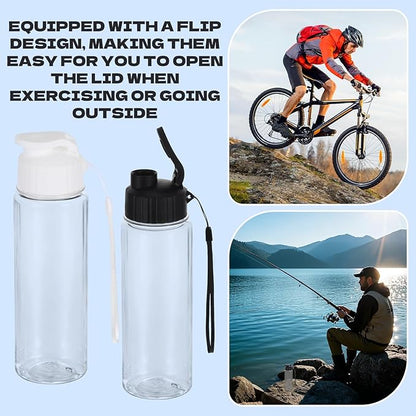 16 Pack Plastic Water Bottles Bulk with Handle Strap, 17oz Sports Water Bottles Reusable Drinking Cups Lightweight Leakproof Flip Top Bottle for Adults Gym Fitness Sports (White & Black)