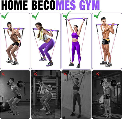 Pilates Bar Kit with Resistance Bands,Pilates Bar with Stackable Bands Workout Equipment for Legs,Hip,Waist and Arm,Exercise Fitness Equipment for Women & Men Home Gym Yoga Pilates