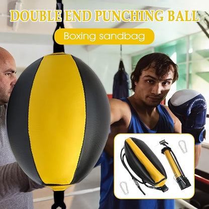 Reflex Boxing Ball, Punching Bag Set, Double End Feature Training Equipment, Pu Leather Ball with Carabiners and Headband, Speed and Reaction Hand Eye Exercise, Home Gym Use for Boxing 12x12 Inches