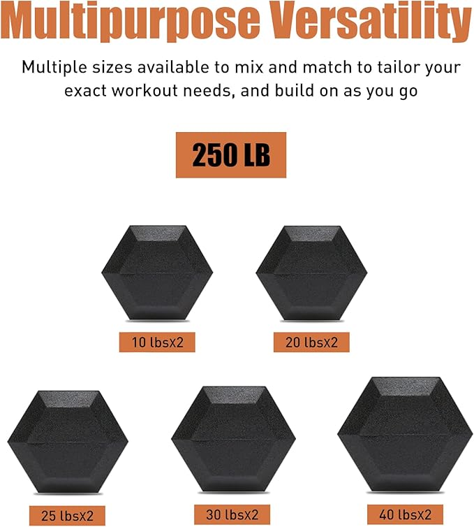 Rubber Hex Dumbbells with Storage Rack 350/450/550 LBS - Free Dumbbell Weight Set for Home Gym Equipment Exercise & Fitness Dumbbells for Strength Training