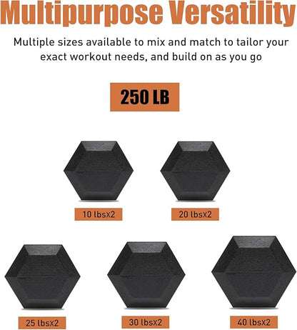 Rubber Hex Dumbbells with Storage Rack 350/450/550 LBS - Free Dumbbell Weight Set for Home Gym Equipment Exercise & Fitness Dumbbells for Strength Training