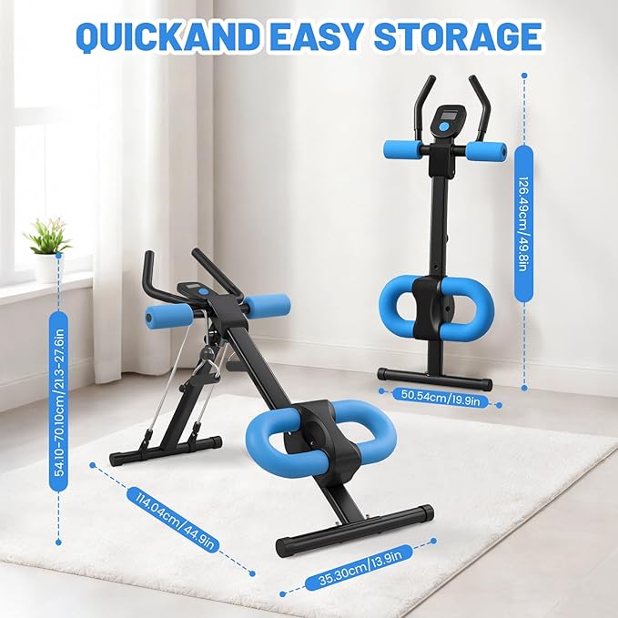 Ab Machine, Adjustable Ab Trainer Machine for Abs Workout at Home Gym, Abdominal Trainer for Stomach Workout, Foldable Abdominal Exercise Machine with Knee Protection and LCD Monitor