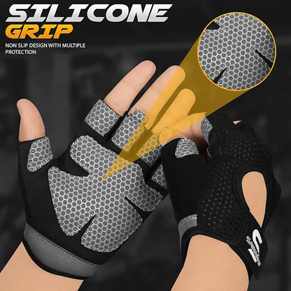 SAWANS Workout Gloves for Men and Women Weight Lifting Gloves Gym Fitness Exercise Cycling Pull ups Microfiber Lightweight Breathable Non-Slip Silicone Padded Palm Grip Protection