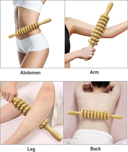2 in 1 Wooden Back Massager Roller Rope & Handheld Roller Massager Stick, Relax Fascia, Cellulite, Muscle, Back & Abdomen, Therapy Lymphatic Anti Cellulite Muscle Recovery Massage Tool