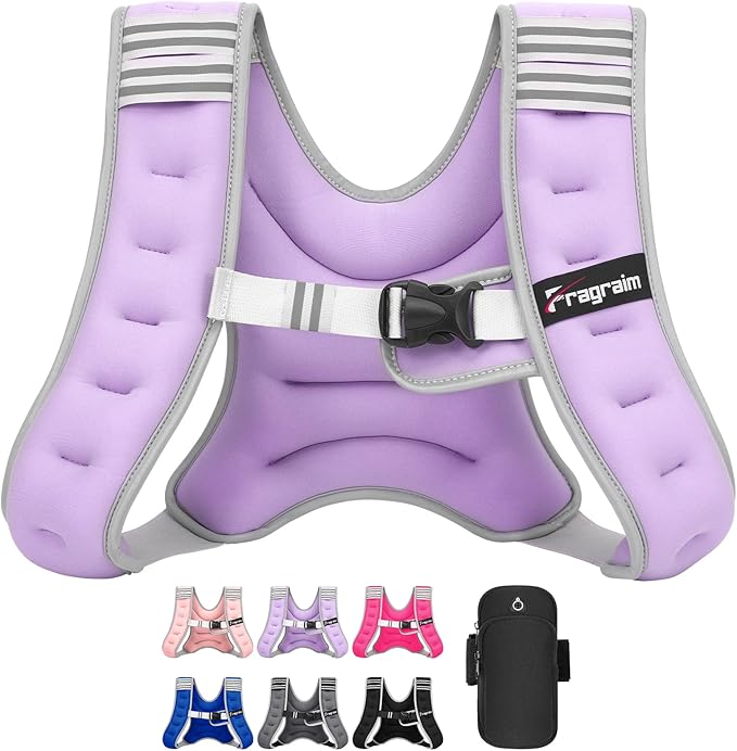 Fragraim Weighted Vest for Women Men - 8lb/10lb/12lb/16lb/22lb/25lb/30lb Weight Vest with Reflective Stripe, Detachable Phone Pouch, Ideal for Walking, Strength Training, Running, Workout, Cardio