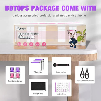 Pilates Bar Kit with Resistance Bands,Pilates Bar with Stackable Bands Workout Equipment for Legs,Hip,Waist and Arm,Exercise Fitness Equipment for Women & Men Home Gym Yoga Pilates