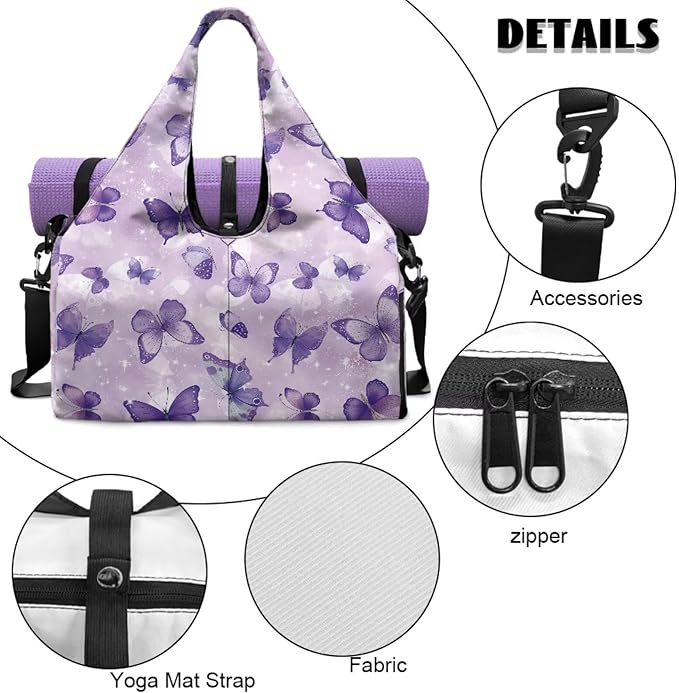 Gym Bag with Yoga Mat Holder Large Tote Bag With Multi Pockets for Women Men Dry Wet Separated Pocket Carryall Yoga Tote Bag for Pilates Travel Workout Office