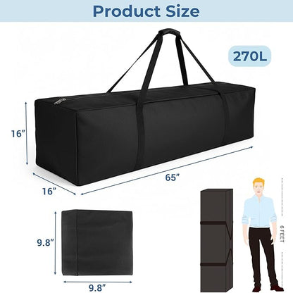 COOLBEBE 65" Sports Duffle Bag - 270L Extra Large Travel Duffel Luggage Bag with Upgrade 2-way Lockable Zippers, Sturdy & Water Resistant Long Duffle Bag for Camping Moving (Black 65inch)