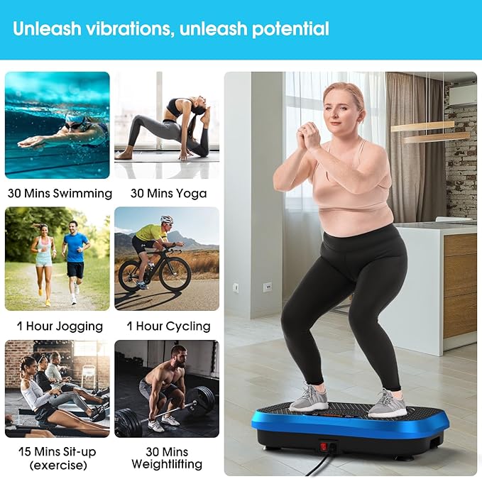 SoftGym Vibration Plate Exercise Machine for Lymphatic Drainage,Power Vibrate Stand Shake Board 450 Lbs Capacity Whole Body Workout Waver with Fitness Resistance Bands Weight Loss Gifts for Women Men