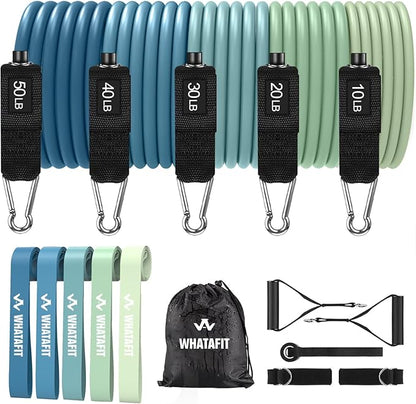 WHATAFIT Resistance Bands, Exercise Bands，Resistance Bands for Working Out, Work Out Bands with Handles for Men and Women Fitness, Strength Training Home Gym Equipment