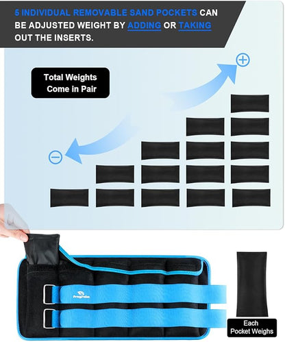 Adjustable Ankle Weights 1-3/4/5/6/8/10/12/15/20 LBS Pair with Removable Weight for Jogging, Gymnastics, Aerobics, Physical Therapy