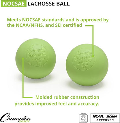 Champion Sports Lacrosse Balls – Official Size SEI Certified, Multi-Color Packs of 3, 6, or 12 for Practice & Games