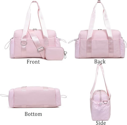 Everyday Mini Gym Bag for Women 2.0, Small Tote with Zipper Compartment Waterproof Travel Duffle Cute Handbag Workout Carry On with Removeable Shoulder Strap & Coin Wallet Easy to Clean - Pink