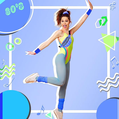 80s Neon Workout Costume Accessories Set 10 PCS Leg Warmers for Women 80s Headband Wristband Fanny Pack for Yoga Running