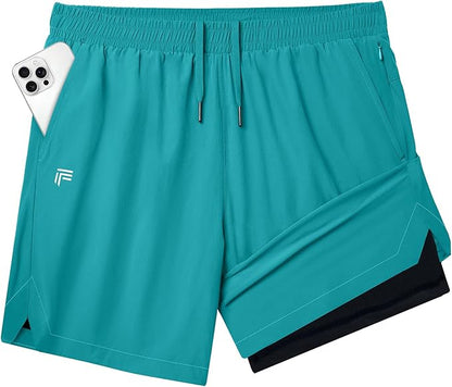 Running Shorts for Men 7 inch Inseam 2 in 1 Quick Dry Athletic Gym Workout Tennis Shorts with Phone Pockets
