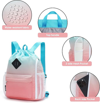 WANDF Drawstring Backpack Sports Gym Bag with Shoes Compartment, Water-Resistant String Backpack Cinch for Women Men (Small,Red-Green Gradient)