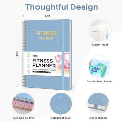 Fitness Workout Journal for Women & Men, A5(5.5" x 8.2") Workout Log Book Planner for Tracking, Progress, and Achieving Your Wellness Goals-Sky Blue