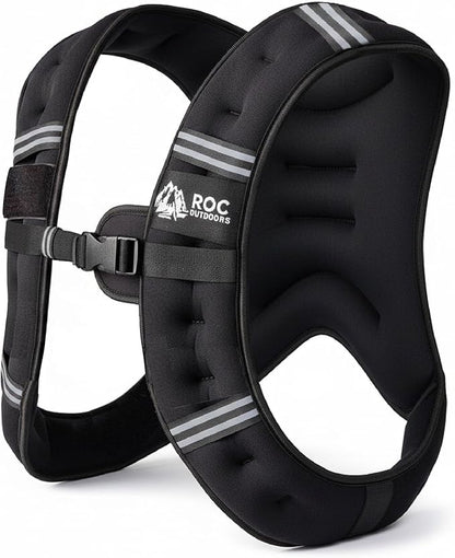 Roc Outdoors Weighted Vest W/ Rub-Free Technology for Woman and Men, 5lb/10lb/15lb/20lb/30lb Weight Vest with Reflective Stripe for Workout, Strength Training, Running, Walking, Fitness, Weight Training, Weight Loss, Weightlifting