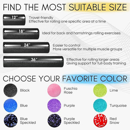Yes4All High-Density EPP Round Back Roller Foam, Exercise Foam Roller for Yoga, Pilates & Stretching - 12, 18, 24, 36 inch