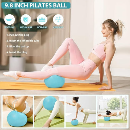 HASHMUST Pilates Ring Kit 12 PCS for Women, Home Workout Equipment with Magic Circle, Mini Exercise Ball, Resistance Bands, Massage Lacrosse, Yoga Strap, Full-Body Fitness Set for Toning & Gift