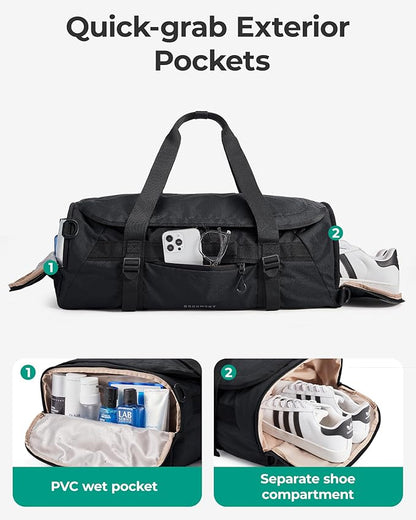 BAGSMART 4-IN-1 Duffle Bag for Travel, 40L Travel Bag Gym Duffle, TSA Carry on Backpack with Shoes Compartment & Wet Pocket, Water-resistant Workout Duffel, Black