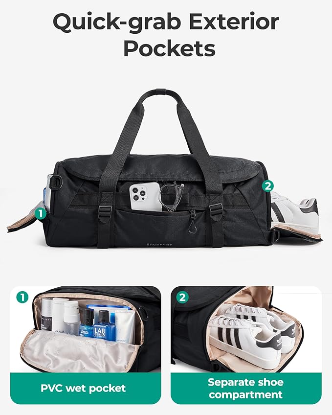 BAGSMART 4-IN-1 Duffle Bag for Travel, 40L Travel Bag Gym Duffle, TSA Carry on Backpack with Shoes Compartment & Wet Pocket, Water-resistant Workout Duffel, Forest Green