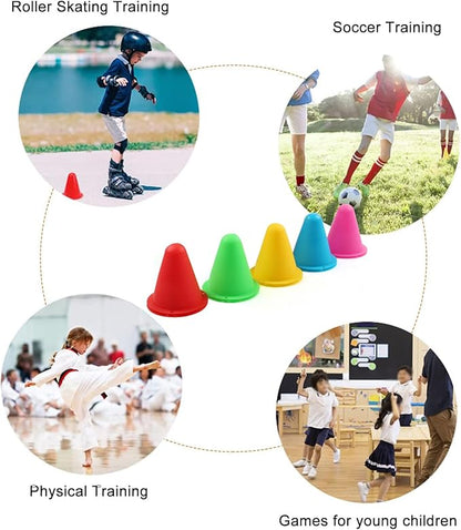 30 Pack Cones Sports, Soft Plastic Agility Field Marker for Soccer, Basketball, Football - Indoor/Outdoor Skating - Training Cones for Drills and Games, 3.15 Inch Height, 6 Colors