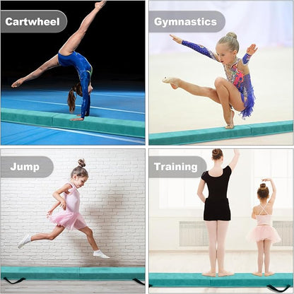 FBSPORT 8ft/9ft/9.5ft Balance Beam Folding Gymnastics Beam Foam Balance Floor Beam Equipment for Kids Adults, Suede Cover Anti Slip Base with Carry Bag for Home School Gym Training