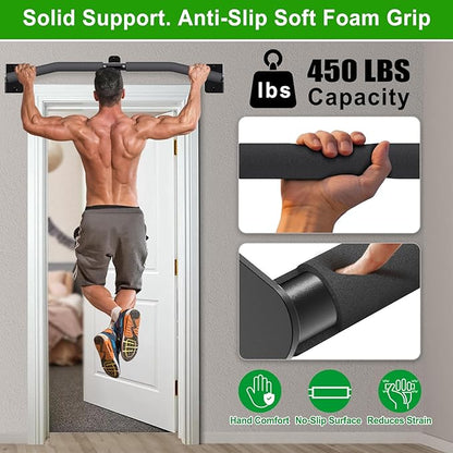 SELEWARE Heavy Duty Wall Mount Pull Up Bar, Joist Mount Chin Up Bar for Doorway, Sturdy Steel Construction, w/Resistance Band Hooks, Fits 32"/36" Wall Studs for Home Gym Strength Training