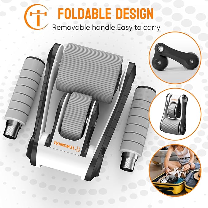 Portable Ab Roller Wheel with Knee Pad & Storage Bag, Foldable Design Quiet Wheels with Smooth Bearings, At Home Gym Travel for Strength Training