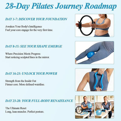Pilates Ring and Small Ball Set for Women with 5 Resistance Bands, 14 inch Magic Circle Home Workout Essentials Starter Kit for Beginners, Yoga Sets for Full Body Toning Shape