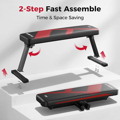 FLYBIRD Foldable Flat Weight Bench For Home Gym, Sturdy Strength Training Workout Bench, Space-saving Bench Press Flat Exercise Bench, Easy to Assemble