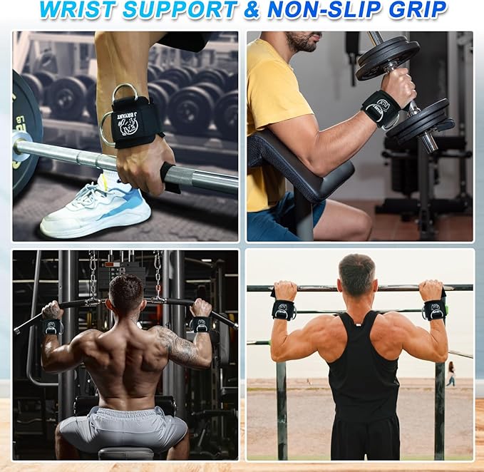 J Bryant Adjustable Wrist Cuffs with Multiple D-Rings, Weight Lifting Straps for Cable Machines, Strength Training, Fitness & Bodybuilding