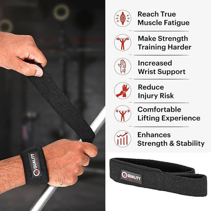 QTF Lifting Wrist Straps for Weightlifting, Gym Wrist Wraps Padded Wrist Support Wraps, Bodybuilding, Powerlifting, Deadlifting and Secure Grip